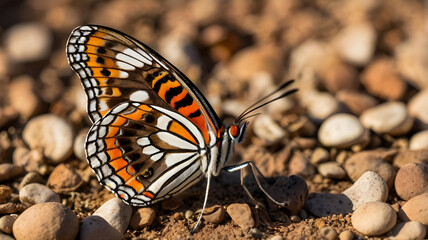 Fototapeta premium A River Jack butterfly (Ariadne ariadne) resting on the ground, its wings fully open Ai