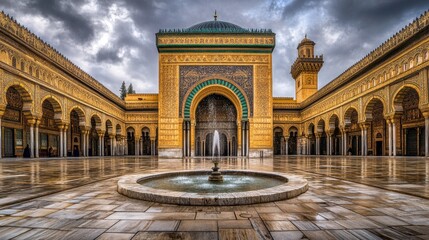 Obraz premium Magnificent Moorish Architecture: The Ornate Courtyard of the Royal Palace in Fez, Morocco
