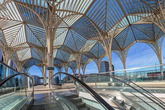 Gare do Oriente or the Lisbon Oriente Station, one of the main Portuguese intermodal transport hubs. Designed by architect Santiago Calatrava, inaugurated on May 1998, Lisbon, Portugal