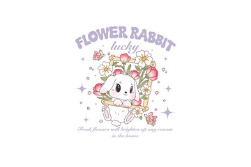 Flower Rabbit Lucky, Sweet Bunny PNG Sublimation Design