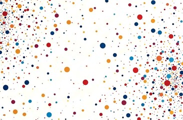 White texture with multi-colored spots and dots. Chaotic jagged spots or seamless dots Tiny specks or droplets of different sizes on an abstract ornament. Background for postcards, design or montage.