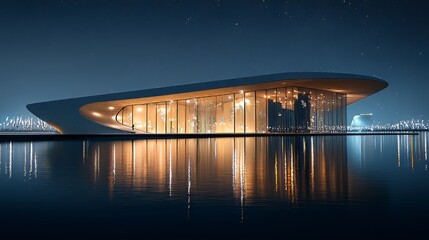 Modern Lakeside Architecture at Night