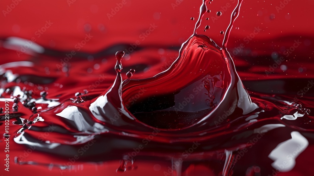 Poster close-up of red liquid splash with dynamic motion