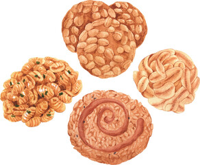 Handdrawn Traditional bites of joy Thai dessert watercolor