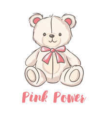 Cute teddy bear illustration with a pink bow and Pink Power text on a white background