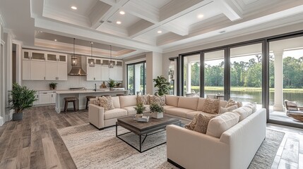 Fototapeta premium Modern Living Room Design With Lake View