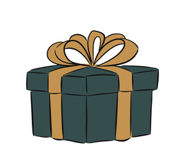 Hand drawn simple gift box with bow present vector illustration