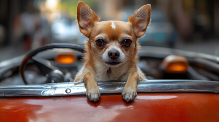 puppy on the car cute smile