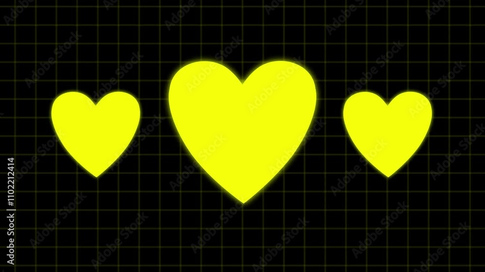Poster 4k ultrahd loop-able beating 3 heart icon. yellow symbol of a pulsating heart icon. animation of the