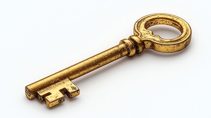 Golden Key Symbolizing Opportunity and Success on Pristine White Background