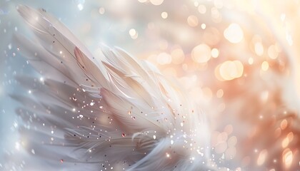 Beautiful white angel wings with bokeh background. Close up.