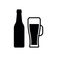 Vector illustration of a beer glass silhouette and beer bottle icon.