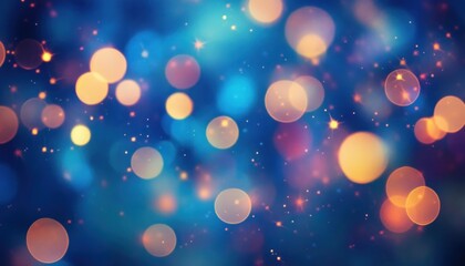 Abstract Blue Background with Defocused Lights and Glowing Particles