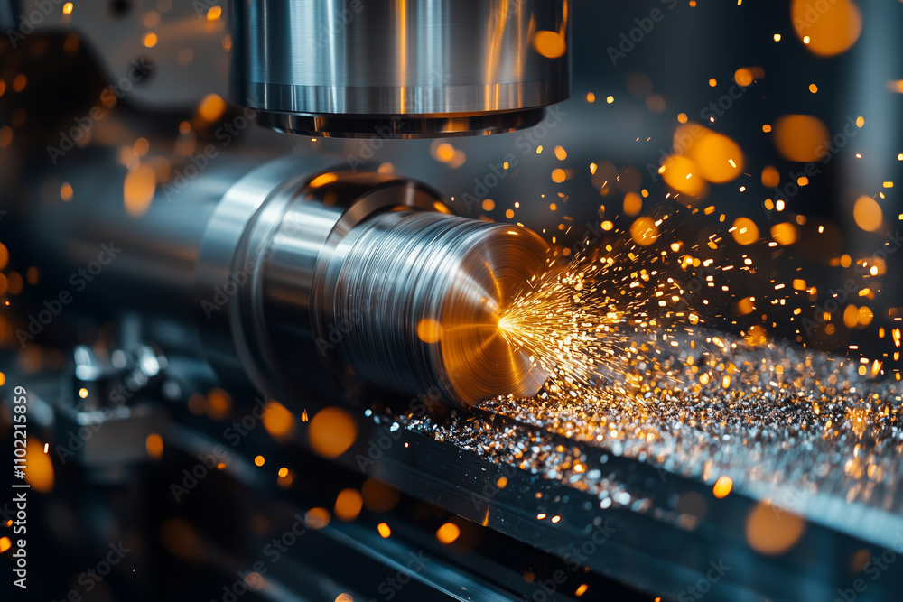 Poster Intricate metalwork taking place on a lathe machine during precision crafting