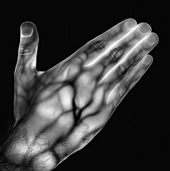 850nm Light Photography Passing Through a Hand, Revealing Veins and Internal Details