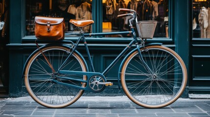 Obraz premium Vintage Bicycle with Leather Seat in Retro Storefront
