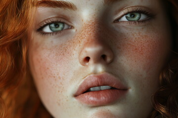 Fototapeta premium Freckled girl with green eyes