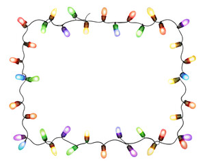 Colorful Christmas String Lights Border on transparent background element PNG cutout