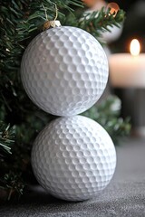 Golf balls as a xmas ornament in fir tree , isolated on white background,  , copy space, copy space for text,