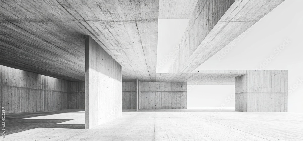 Poster modern enormous concrete empty hall with many columns and large bright windows wallpaper space for t
