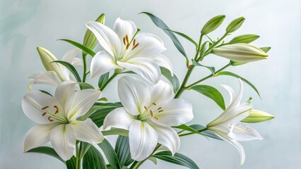 White Lily Bouquet on Light Background, floral, spring