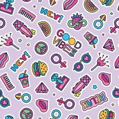 Vector doodle girly party seamless pattern, texture or background