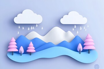Minimalist Winter Landscape Banner with Rain and Negative Space for Text