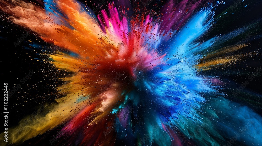 Poster spectrum of color burst background image. energetic dynamic eruption of powder photo backdrop wallpa