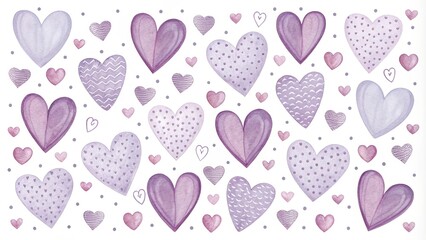Watercolor Purple Hearts Pattern, Love, Romance, Valentine's Day