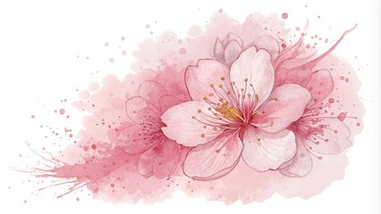 Watercolor Pink Cherry Blossom Flower, Watercolor Painting, Pink Flower ,Cherry Blossom
