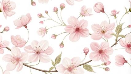 Watercolor Pink Cherry Blossom Branch, Spring Flowers, Delicate , Floral