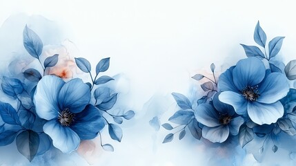 A beautiful floral design featuring blue flowers and leaves on a soft background.
