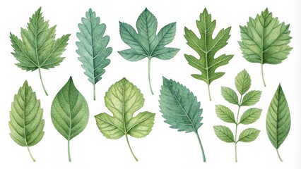 Watercolor Illustration of Green Leaves, Watercolor, Illustration, Botanical , Leaf, Green