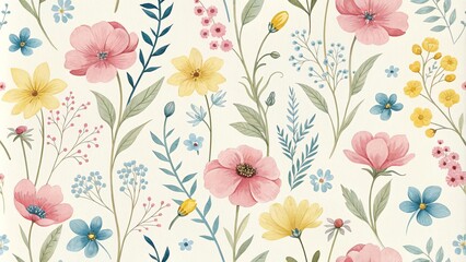 Watercolor Floral Seamless Pattern with Pink and Yellow Flowers, Watercolor, Seamless Pattern, Floral Design, Floral Pattern, Flower Pattern ,Botanical Art