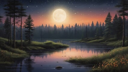  full moon and night landscape