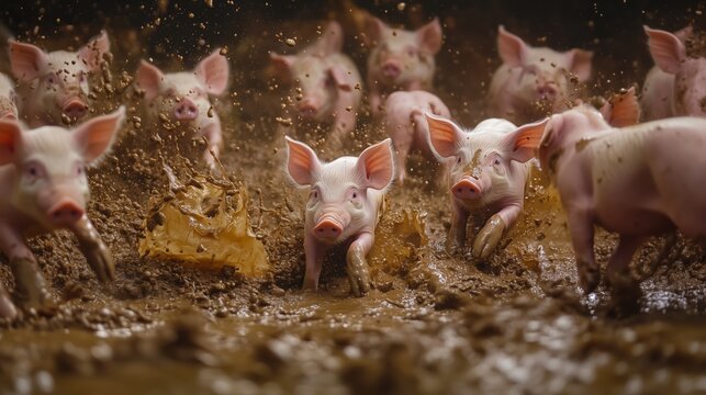 Ferkel beim Herumtollen im Schlamm in der Sonne