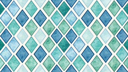 Watercolor Diamond Pattern Seamless Background, Geometric, Blue, Green ,seamless pattern ,watercolor background