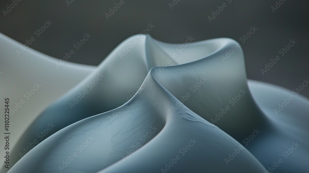 Aufkleber abstract smooth shapes in shades of blue and gray 3d rendering image. flowing fabric background wall