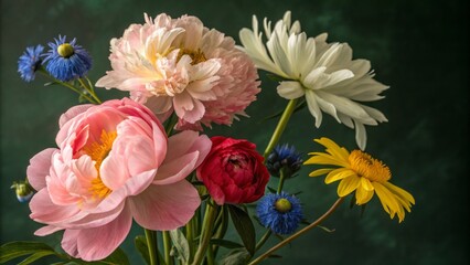Vibrant Floral Bouquet with Pink Peony and White Daisy, Photography, Flower Arrangement, Still Life, Flower Bouquet ,Floral Design