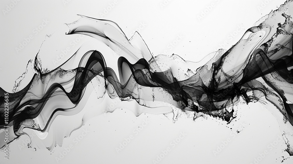 Aufkleber flowing black ink wave in motion against white background image. translucent smooth continuous fluid