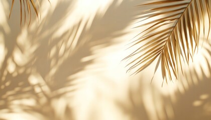 Fototapeta premium Palm Leaf Shadow and Light on a Beige Wall