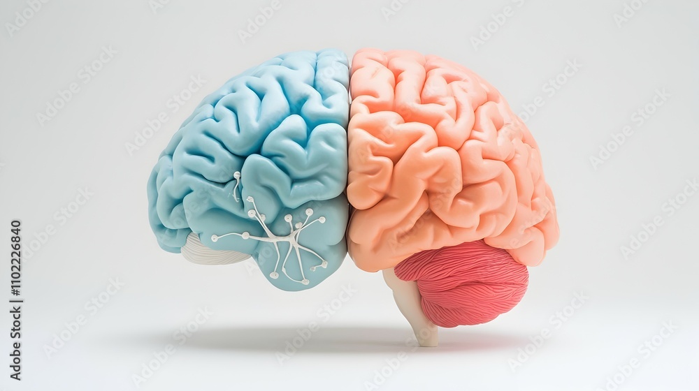 Poster intricate cross-section of brain hemispheres - detailed medical illustration of neuron structures an