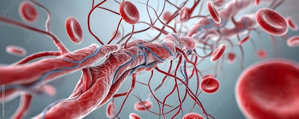 Poster intricate system illustration - artistic representation of vessels arteries and veins with dynamic f