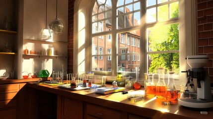 Cozy Kitchen with Warm Natural Lighting and Window View