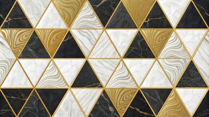 Fototapeta premium Geometric Abstract Marble and Gold Triangles, Marble Pattern, Gold Trim, Interior Design, Texture