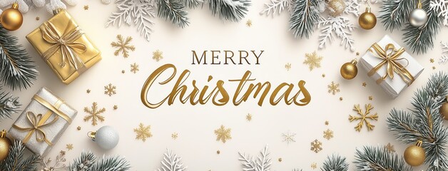MERRY Christmas Christmas card design with golden and silver accents