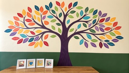 Colorful Tree Wall Art with Frames, Interior Design, Home Decor ,wall art, home decor