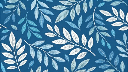 Fototapeta premium Blue and White Watercolor Leaf Pattern, Watercolor Painting, Leaf Pattern , Botanical Illustration