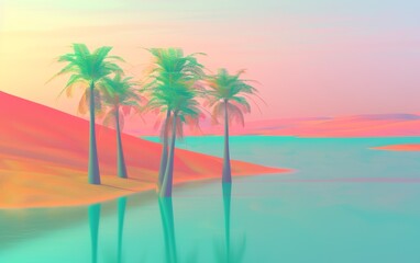 Obraz premium A beautiful landscape with a body of water and palm trees