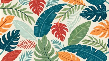 Abstract Tropical Leaf Pattern - Digital Illustration, tropical , leaves